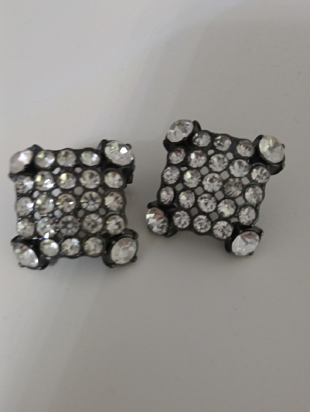 Rhinestone On Black Earrings, Pierced